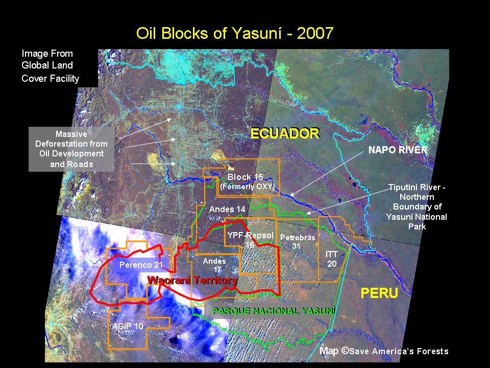 Map of Yasuni, Waorani Territory, Oil Blocks