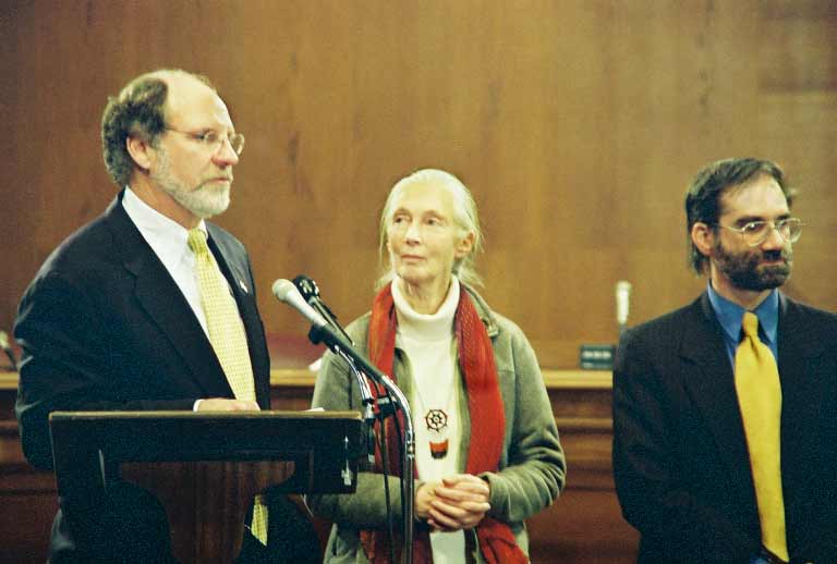Senator Corzine, Dr. Jane Goodall, Carl Ross